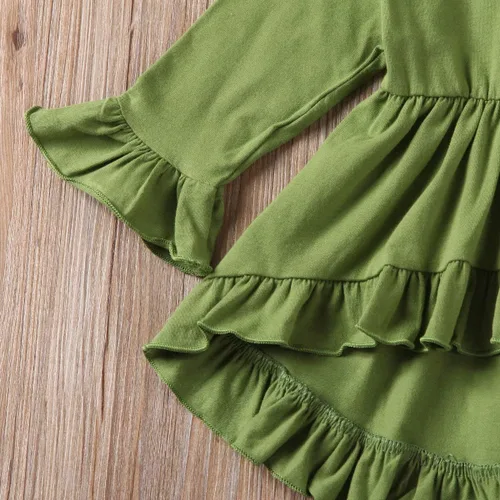 Vista 5 de Conjunto de ropa de invierno para niñas pequeñas, con volantes, con parte superior de túnica a rayas, 2