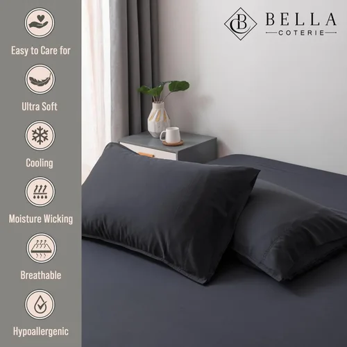 Vista 2 de Bella Coterie - Juego de fundas de almohada de bambú de lujo de tamaño estándar, 100% viscosa de bambú cultivada orgánicamente, ultra suave