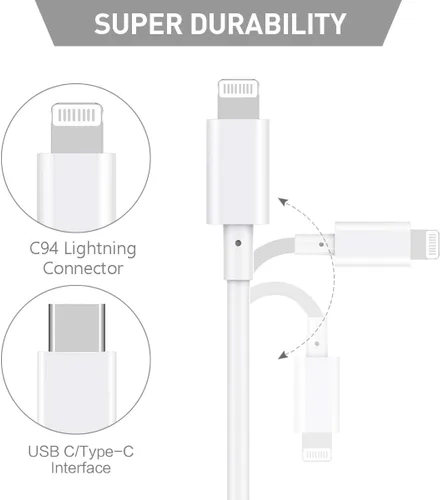 Vista 6 de Suswillhit Cable USB C a Lightning de 3 pies con certificación MFi de Apple, cable de carga rápida para iPhone 12/12 Mini/12 Pro/12 Pro Max/11
