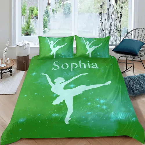 Vista 11 de Juego de ropa de cama personalizada de 3 piezas para niñas con mosca de gimnasia, tamaño individual, funda de edredón personalizada con nombre