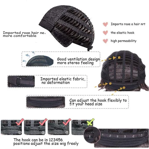 Vista 8 de Peluca negra corta y rizada para hombre, peluca sintética para cosplay, con gorra de peluca