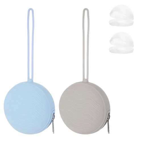 Vista 8 de Juego de 4 fundas para chupetes, 2 bolsas portátiles de silicona con correa suave y 2 cajas de almacenamiento transparentes para bolsa de pañales