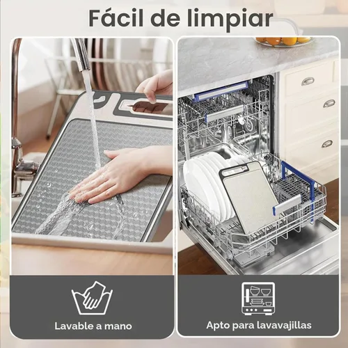 Vista 6 de Tabla de cortar de acero inoxidable, tablas de cortar de 14 x 10 pulgadas para cocina, apta para lavavajillas, resistente a los arañazos con ranura