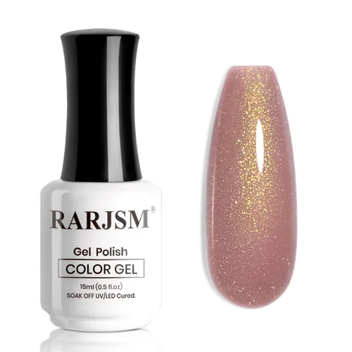 Vista 31 de RARJSM Esmalte de uñas en gel color albaricoque, dorado con brillantina, neutro, transparente, color nude, esmalte de gel para remojar para remojar