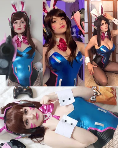 Vista 6 de NSPSTT Disfraz de conejito para mujer, traje de conejo cosplay de Dva, trajes de Hana Song Cos