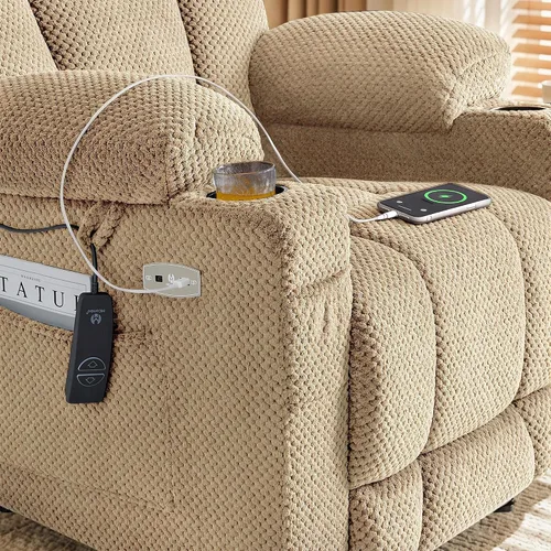 Vista 8 de MCombo Zero Gravity Silla Reclinable Eléctrica con Masaje de Calor y Vibración, Silla Reclinable con Puertos USB y Tipo C, Portavasos para Sala