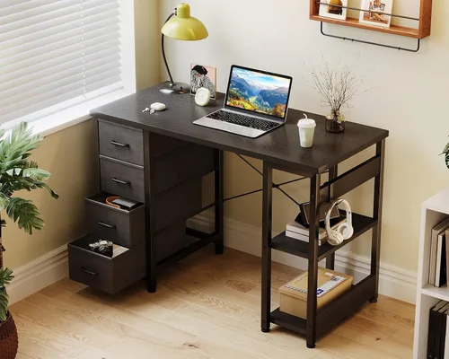 Vista 2 de Casaottima Escritorio pequeño de 40 pulgadas para computadora con 4 cajones de tela, moderno escritorio de PC para espacios pequeños, escritorio