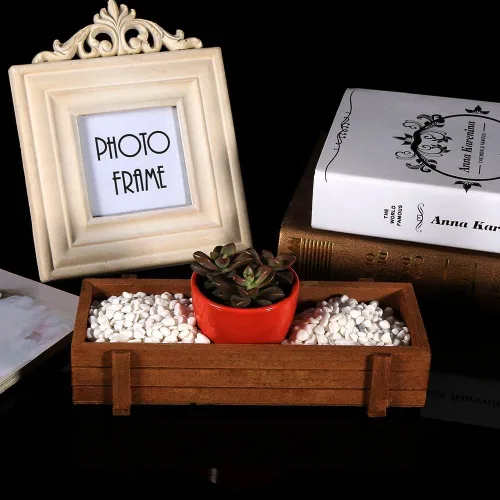 Vista 7 de JTLB Caja de almacenamiento rectangular de madera para interiores y exteriores, diseño de flores suculentas