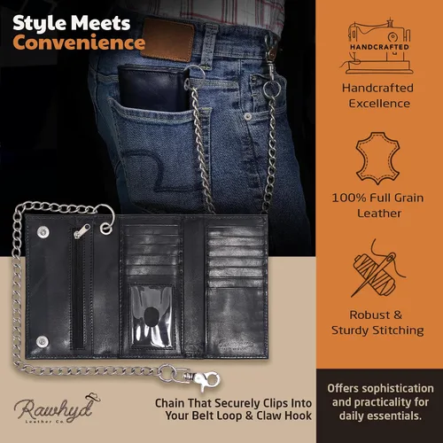 Vista 5 de RAW HYD - Cartera larga de cuero para hombres Funda de chequera doble un gran regalo para hombres