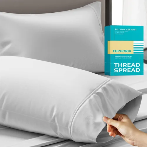 Vista 18 de THREAD SPREAD Fundas de almohada 100 % de algodón egipcio, fundas de almohada de 800 hilos, tamaño Queen / estándar, paquete de 2 unidades, suaves