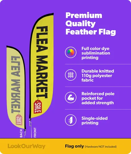 Vista 2 de LookOurWay Bandera de plumas – Banderas publicitarias de 12 pies de alto para promoción de negocios y eventos al aire libre – Bandera Swooper Only