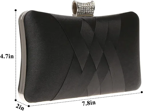 Vista 2 de DA BODAN Bolso de mano Jane de satén con diamantes de imitación para mujer, para noche, novia, graduación, fiesta, bolso cruzado con cadena