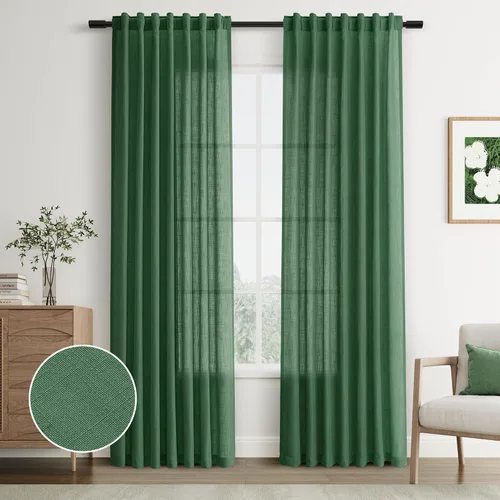 Vista 90 de Joywell - Cortinas de lino de 96 pulgadas de largo para sala de estar Natural