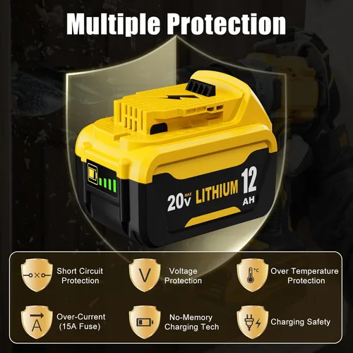 Vista 4 de Paquete de 2 baterías de repuesto de 12000 mAh para batería Dewalt 20V