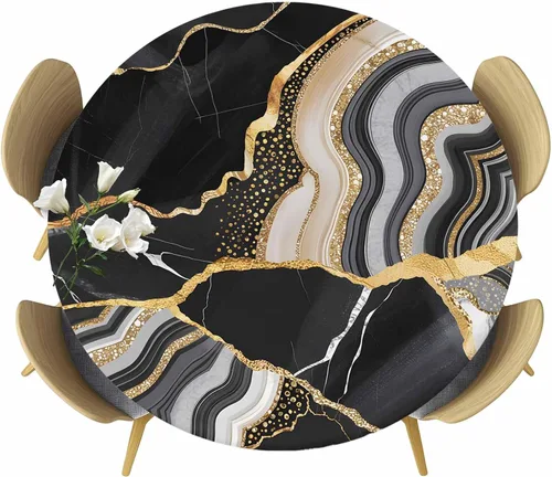 Vista 15 de Mantel ajustado para mesa redonda, mantel de otoño con hojas de otoño y calabaza de Acción de Gracias con borde elástico, mantel impermeable de Beige