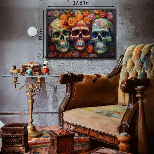Vista 4 de Rompecabezas del Día de los Muertos de Calavera de Azúcar para adultos de 1000 piezas, rompecabezas de Halloween de 1000 piezas, rompecabezas
