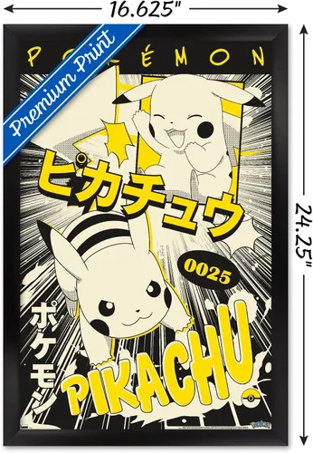 Vista 3 de Trends International Pokémon - Póster de pared de anime Pikachu, 14.72 x 22.37 pulgadas, versión enmarcada en negro