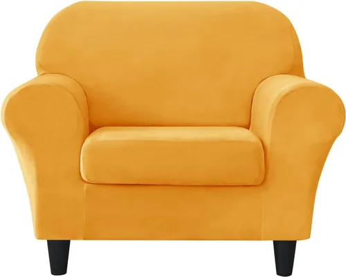 Vista 13 de CONRUSER Funda elástica para sofá, funda de terciopelo suave para sofá de un solo asiento con funda de cojín, protector de muebles (beige, talla S)