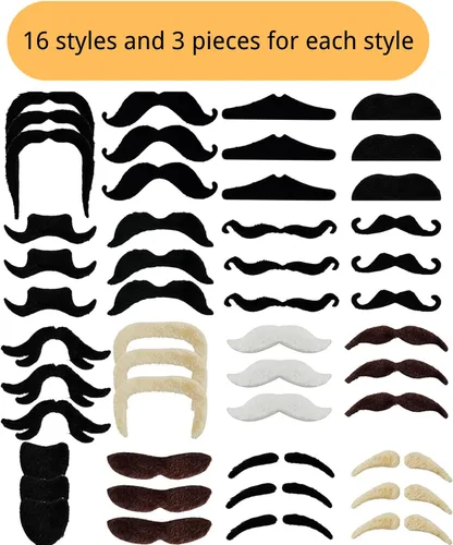 Vista 4 de 4 Pack Fake Mustache Self Adhesive Fake Beards Novelty Mustache Stickers Hairy Realistic Beard Stick Costume Beards for Party (Black, 48)