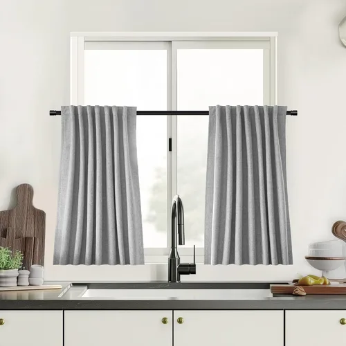 Vista 95 de UHITECH Cortinas cortas de lino de 24 pulgadas de largo para ventanas pequeñas de granja, cortinas opacas modernas para sala de estar, pestañas