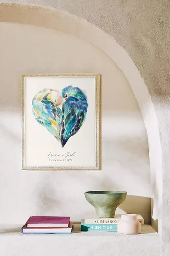 Vista 4 de Triple Studio Regalo de boda personalizado, impresión artística de pájaro con nombre y fecha personalizados, celebración de aniversario para novio