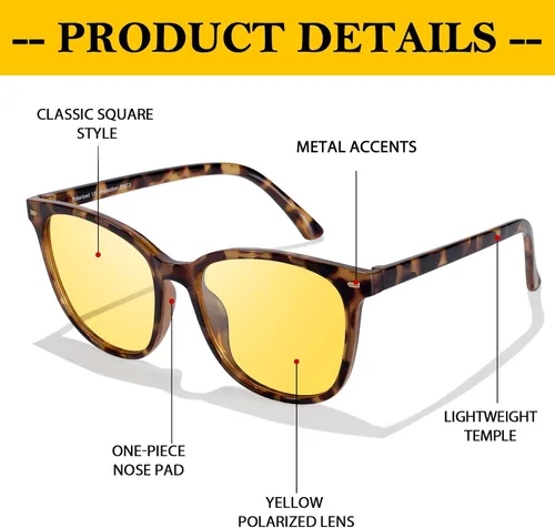 Vista 6 de FIMILU Paquete de 2 lentes de visión nocturna para mujeres y hombres, lentes polarizados para conducción nocturna, antirreflejos y mejoran la visión