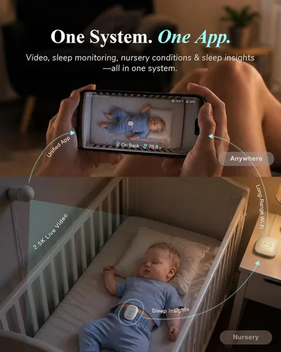 Vista 3 de Sense-U Smart Baby Monitor Pro de largo alcance + cámara PTZ de 2.5K, sin