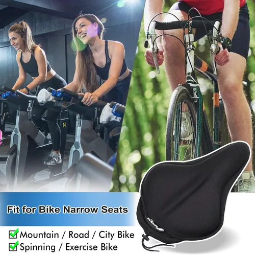 Vista 7 de Cojín de gel grueso y ancho para asiento de bicicleta con funda impermeable - Cómodo cojín de silicona de espuma viscoelástica para asiento