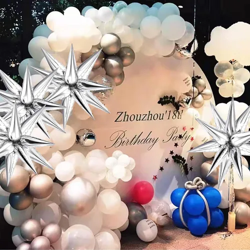 Vista 6 de NOVWANG 72 globos plateados con forma de estrella de explosión de 12 puntos