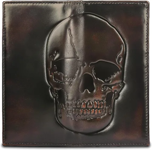 Vista 5 de DK86 Cartera larga plegable para hombre Cuero de grano completo con bruñido a mano Bloqueo Rfid, Calavera A