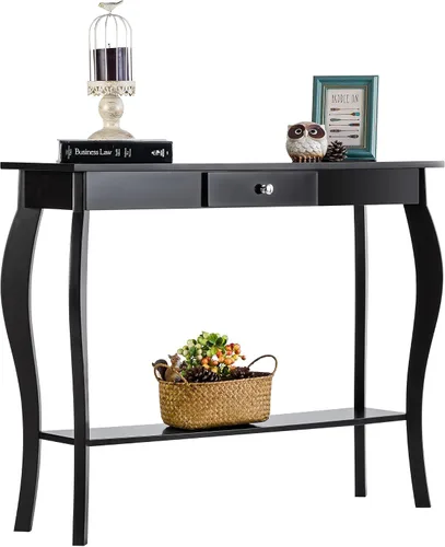 Vista 6 de ChooChoo Mesa consola estrecha con cajón, elegante mesa de sofá, mesa de entrada, color negro