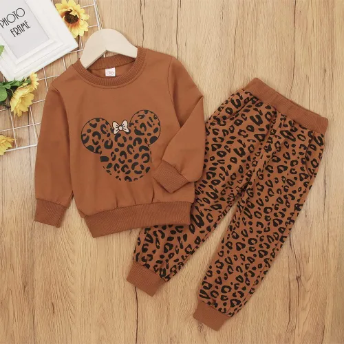 Vista 2 de Ropa de otoño con estampado de leopardo y manga larga, cuello redondo, sudadera y pantalones, ropa casual de invierno