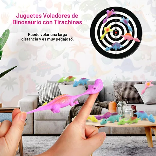 Vista 3 de 20 Piezas Juguetes de Dedo de Dinosaurio con Tirachinas, Juguetes de Halloween Regalos de Fiesta para Niños Goma Pegajosa Dino Catapulta Voladora