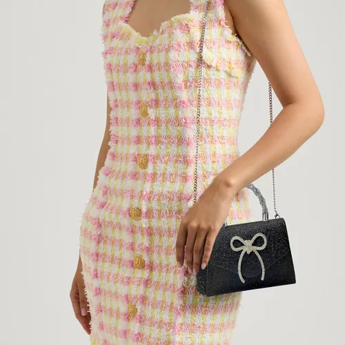 Vista 3 de Bolso de noche para mujer, con lazo brillante, para boda, con diamantes de imitación, bolsos elegantes para fiestas, bailes de graduación