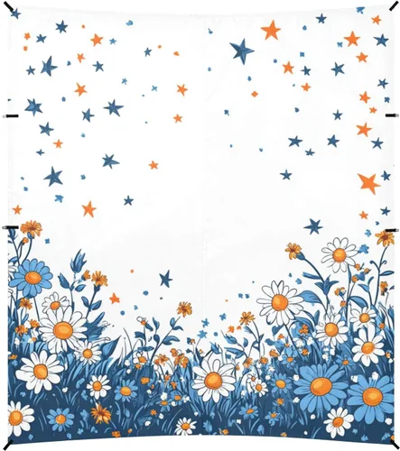 Vista 2 de Colorido diseño floral floral UPF50+ toldo de playa plegable impermeable portátil refugio solar con sacos de arena y pala para patio trasero