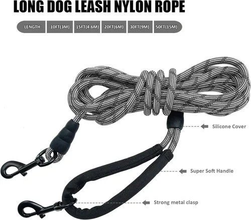 Vista 5 de BTINESFUL Correa larga para perro, correa de entrenamiento para perros de 10/15/20/30/50 pies con mango suave, cuerda reflectante resistente