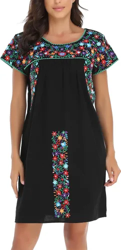 Vista 5 de YZXDORWJ Vestido bordado mexicano para mujer, vestido campesino, manga corta, tallas XXL