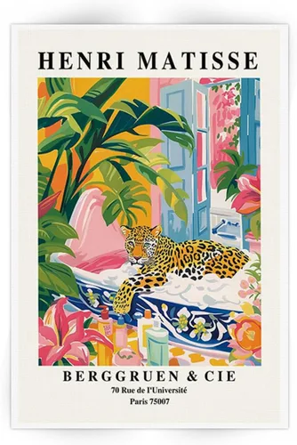 Vista 19 de Divertido perro baño pared arte Henri Matisse habitación estética retro rosa decoración Dachshund en la bañera lienzo pintura impresión obras
