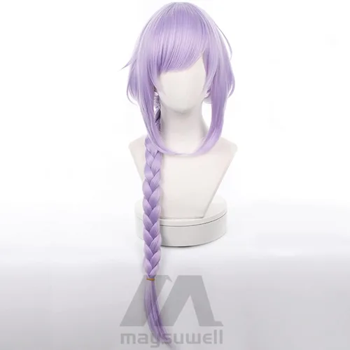 Vista 2 de Genshin Impact Qiqi Anime Peluca de pelo largo lavanda con gorra de peluca gratis para Comic Con, espectáculo de cosplay, Halloween