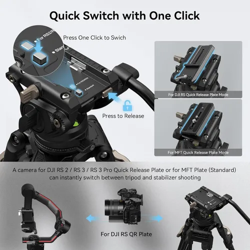 Vista 5 de SmallRig AD-80 FreeBlazer - Sistema de trípode de video resistente, 75 pulgadas de alto, cabezal fluido, ajuste de altura de un solo paso, placa QR
