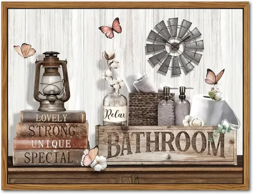Vista 14 de Decoración de Pared de Baño de Granja, Lienzo de Algodón Rústico Enmarcado, Pintura de Decoración de Pared, Carteles Modernos de Arte de País