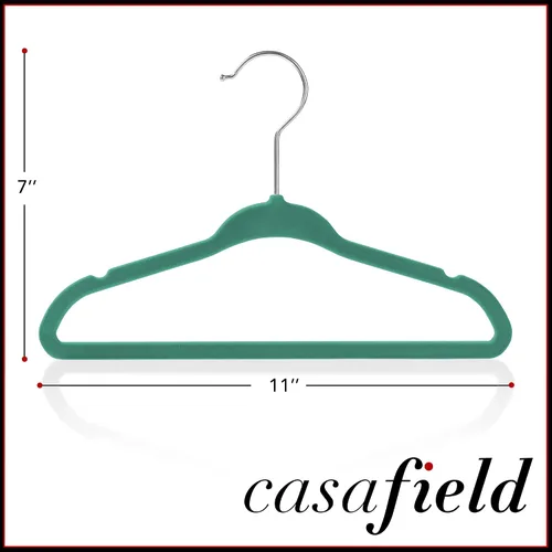 Vista 5 de Casafield 50 perchas de terciopelo para bebé, tamaño de 11 pulgadas para ropa de bebés y niños pequeños, color verde azulado