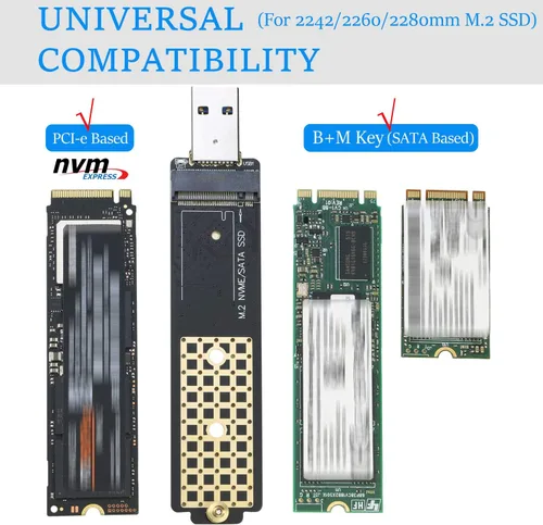 Vista 2 de Adaptador M.2 a USB, RIITOP NVMe a USB 3.1 tarjeta de lectura compatible con SSD NVMe (PCI-e) M Key y SSD NGFF (B+M Key SATA)