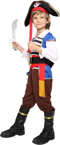 Vista 4 de Disfraz de pirata para niños, disfraz de pirata para niños, conjunto de cosplay de Halloween