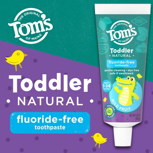 Vista 2 de Pasta de dientes en gel sin fluoruro para niños marca Tom's of Maine, 3 Count For Ages 3-24 Months, Great Training Toothpaste, Gently Cleans, Dye