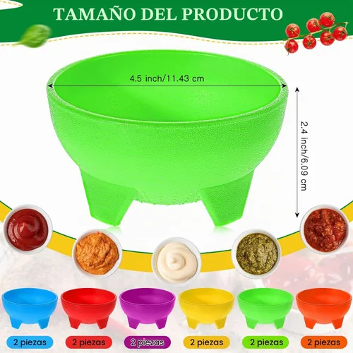 Vista 2 de meekoo Cuencos de salsa mexicanos multicolor de 4.5 pulgadas de diámetro, vajilla mexicana de plástico para tacos, dulces, chips, aperitivos