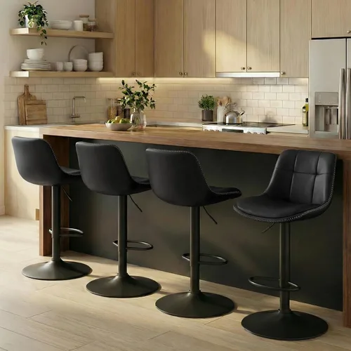 Vista 10 de VASAGLE Taburetes de bar, juego de 2 sillas de bar giratorias, altura ajustable, acolchado, taburetes de cocina de cuero sintético con respaldo