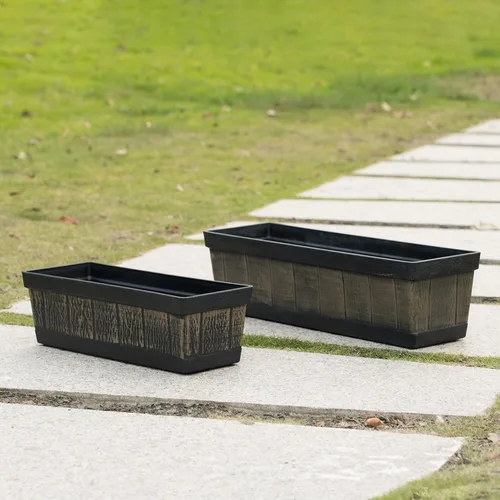 Vista 6 de Gardenised QI004121.L - Maceta rectangular de plástico para exteriores e interiores, maceta para plantar verduras o flores, marrón grande
