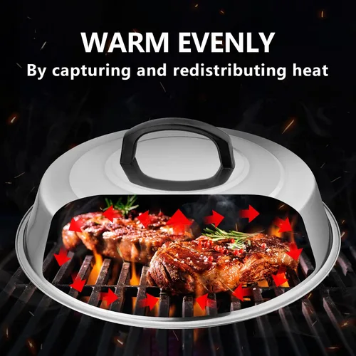 Vista 3 de Leonyo - Juego de 2 cúpula para fundir queso, cubierta de metal de 12 pulgadas para parrilla, accesorios de parrilla de acero inoxidable