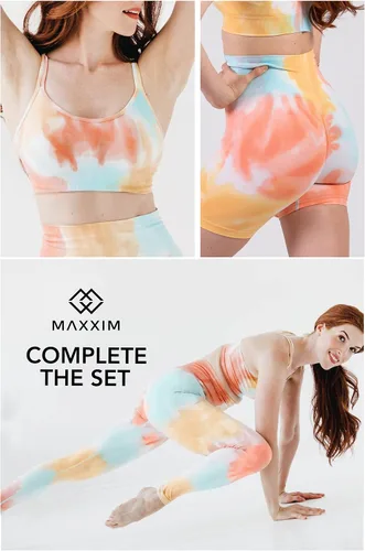Vista 3 de MAXXIM Sujetador deportivo de teñido anudado para mujer, almohadillas extraíbles sin costuras para entrenamientos de gimnasio, yoga, correr